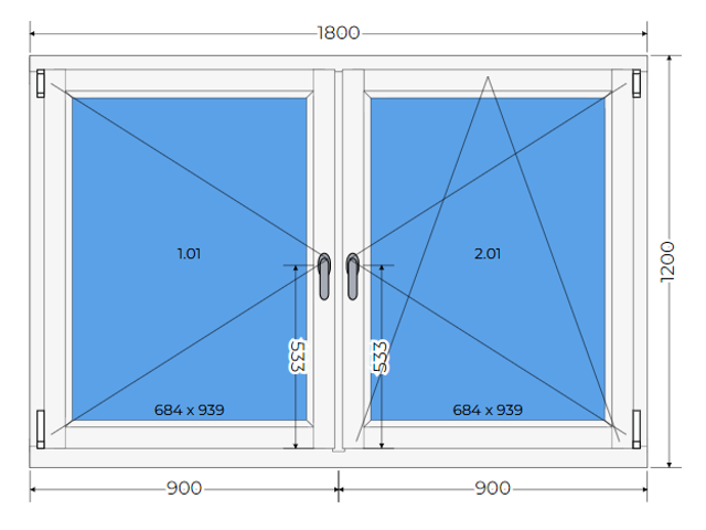 Timber tilt&turn soft wood, pine window 1800x1200