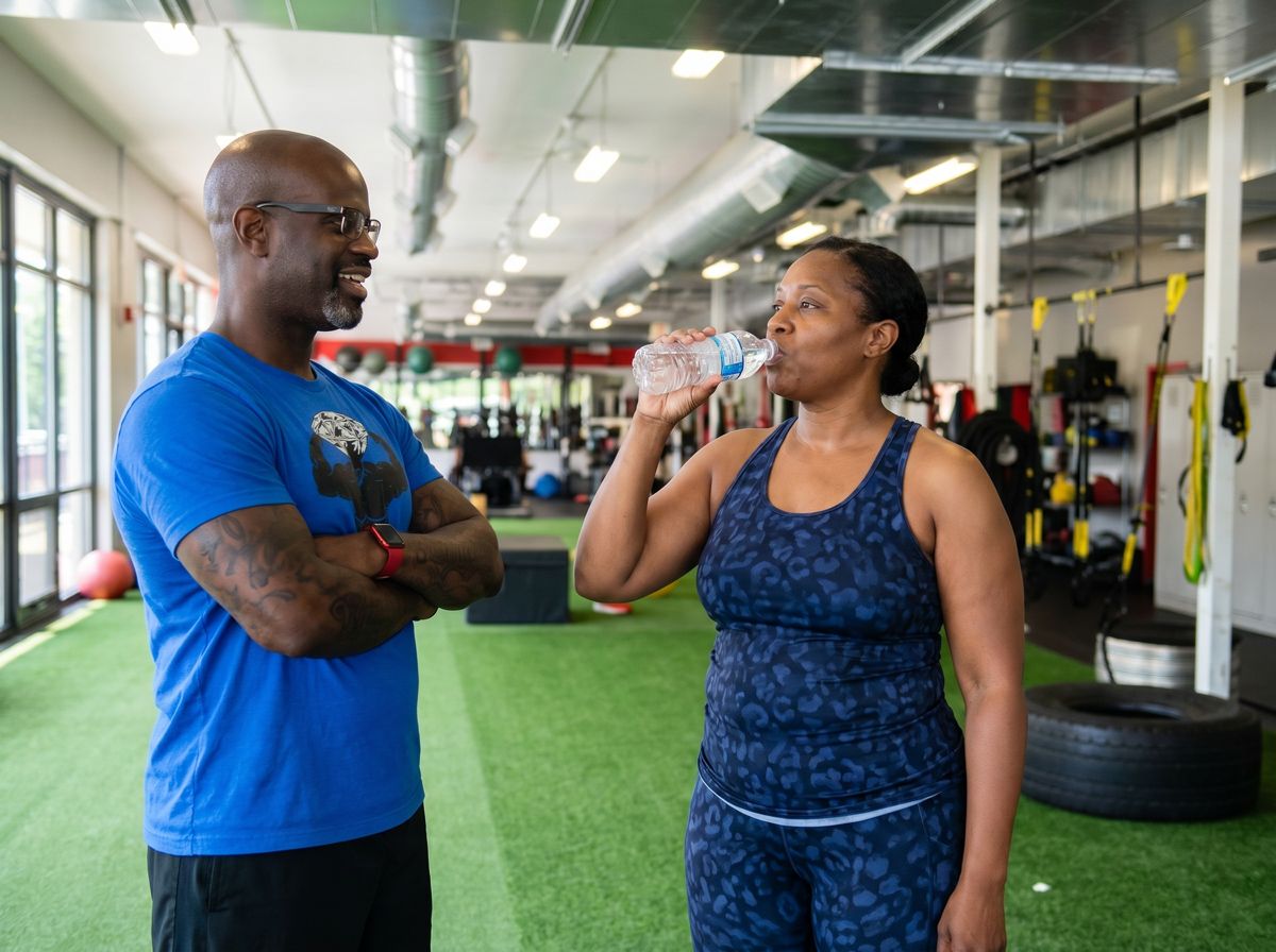 Coach Snugg helping a Chicago client choose a personal training plan for midlife wellness