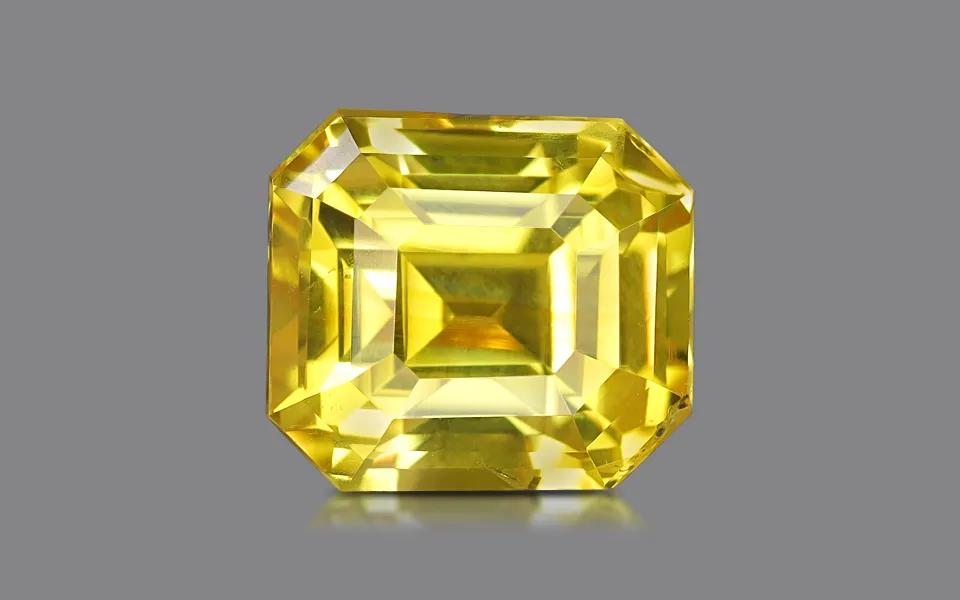 A vivid yellow Ceylon sapphire, illustrating the wide colour range Sri Lankan mines produce beyond blue.