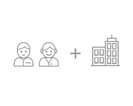 Illustration of employees plus an office building, representing people and organization growing together