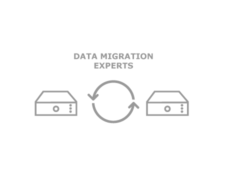 Diagram: data migration experts moving data between two servers