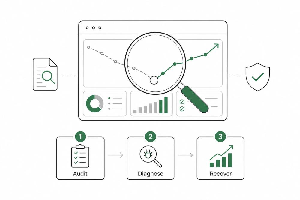 Organic traffic recovery analytics dashboard