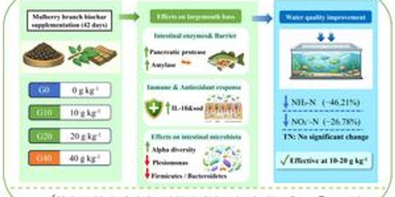Mulberry branch biochar boosts fish gut health and improves aquaculture water quality