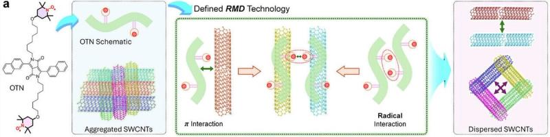Molecules prevent carbon nanotubes from clumping, enhancing heat-to-electricity performance