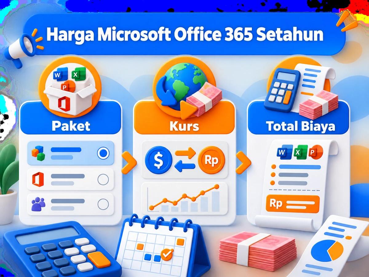 Ilustrasi perbandingan paket dan perencanaan biaya layanan digital dalam rupiah menggunakan kalkulator dan kalender bulanan.