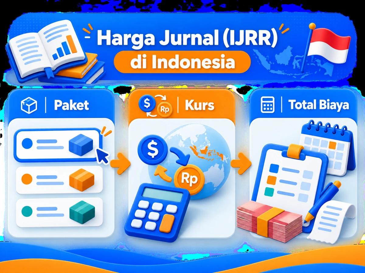 Ilustrasi perbandingan paket dan perencanaan biaya Jurnal (IJRR) dalam rupiah menggunakan kalkulator dan kalender bulanan.