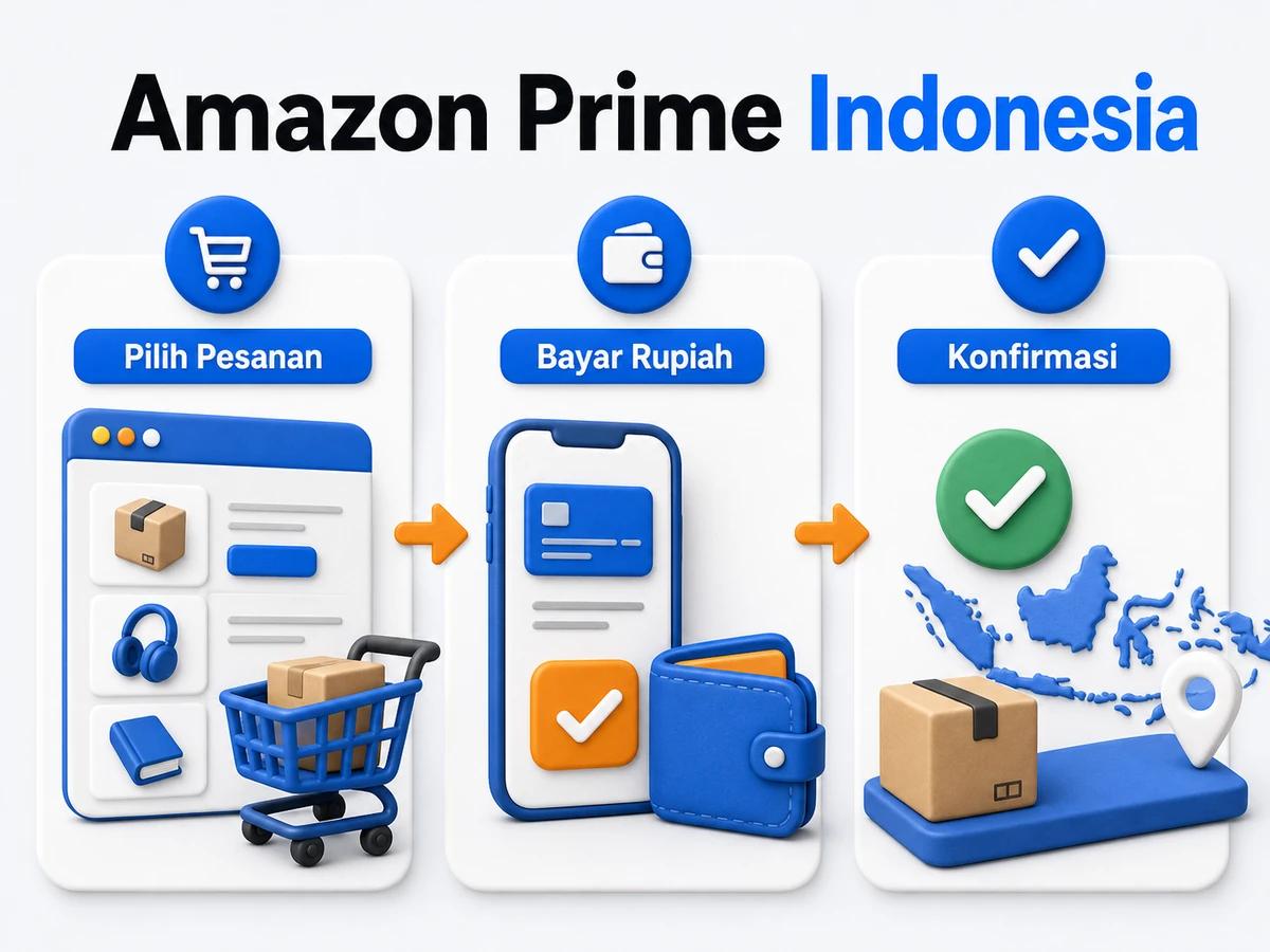 Ilustrasi belanja di layanan digital dari Indonesia, mulai dari memilih produk atau pesanan hingga pembayaran dan konfirmasi transaksi.