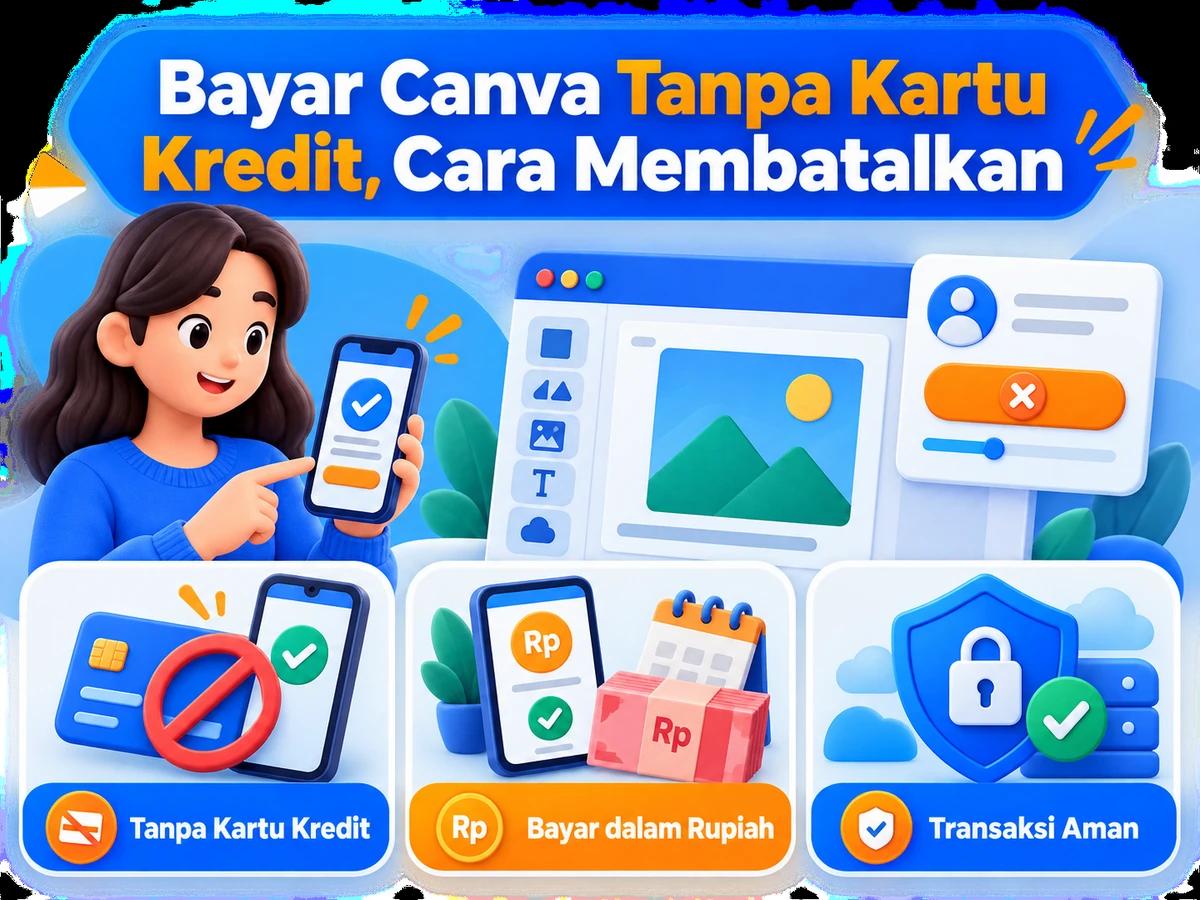 Ilustrasi pembayaran layanan digital dari Indonesia melalui ponsel, perencanaan biaya rupiah, dan konfirmasi transaksi digital yang aman.