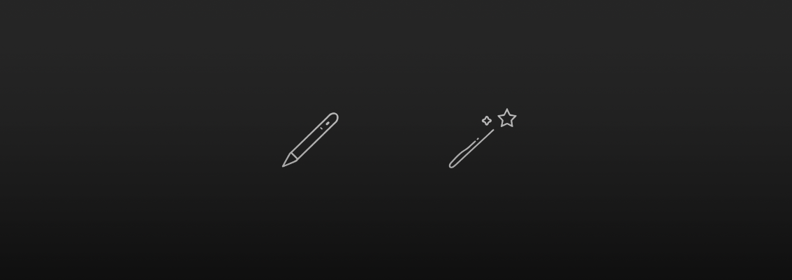 A minimalist visual comparison of a pen tool icon (representing Adobe CC) and a magic wand icon (representing Canva Pro).