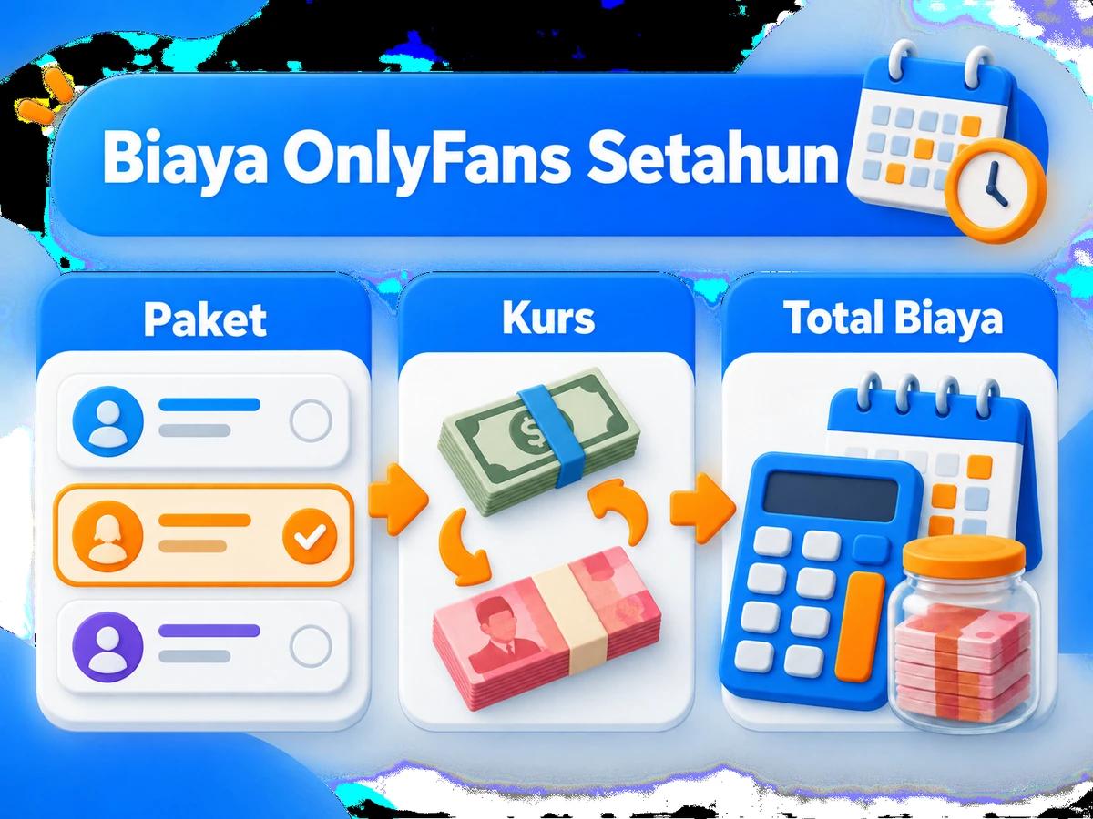 Ilustrasi perbandingan paket dan perencanaan biaya OnlyFans dalam rupiah menggunakan kalkulator dan kalender bulanan.