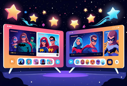 Illustration of two streaming screens showing Disney+ Hotstar superhero characters, representing a shared viewing experience that’s affordable and legal.