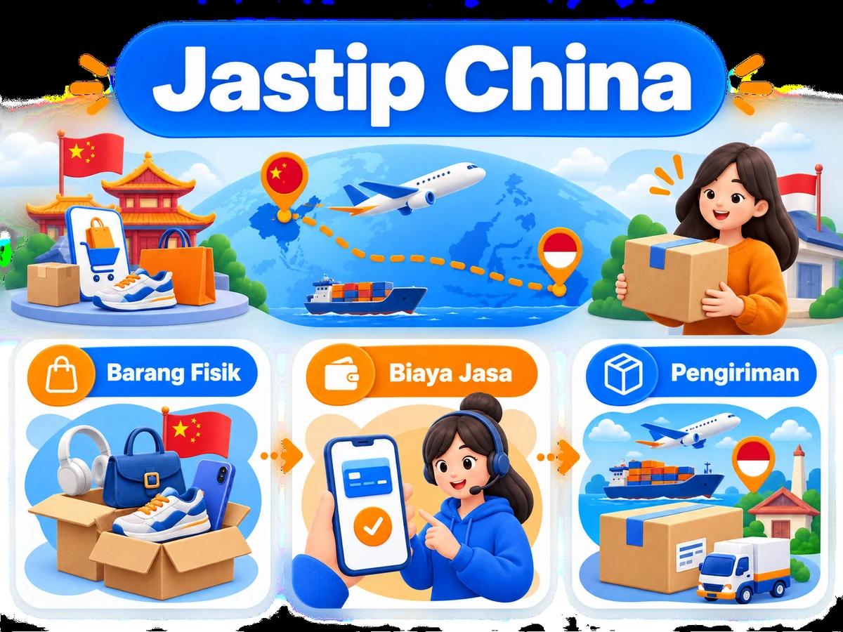 Ilustrasi alur jastip dan jasa bayar: pembelian barang luar negeri, pembayaran digital aman, dan paket diterima pelanggan Indonesia.