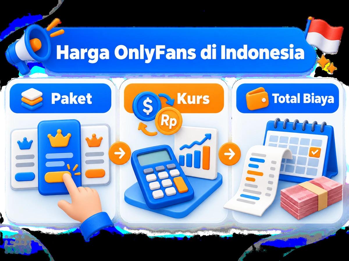 Ilustrasi perbandingan paket dan perencanaan biaya OnlyFans dalam rupiah menggunakan kalkulator dan kalender bulanan.