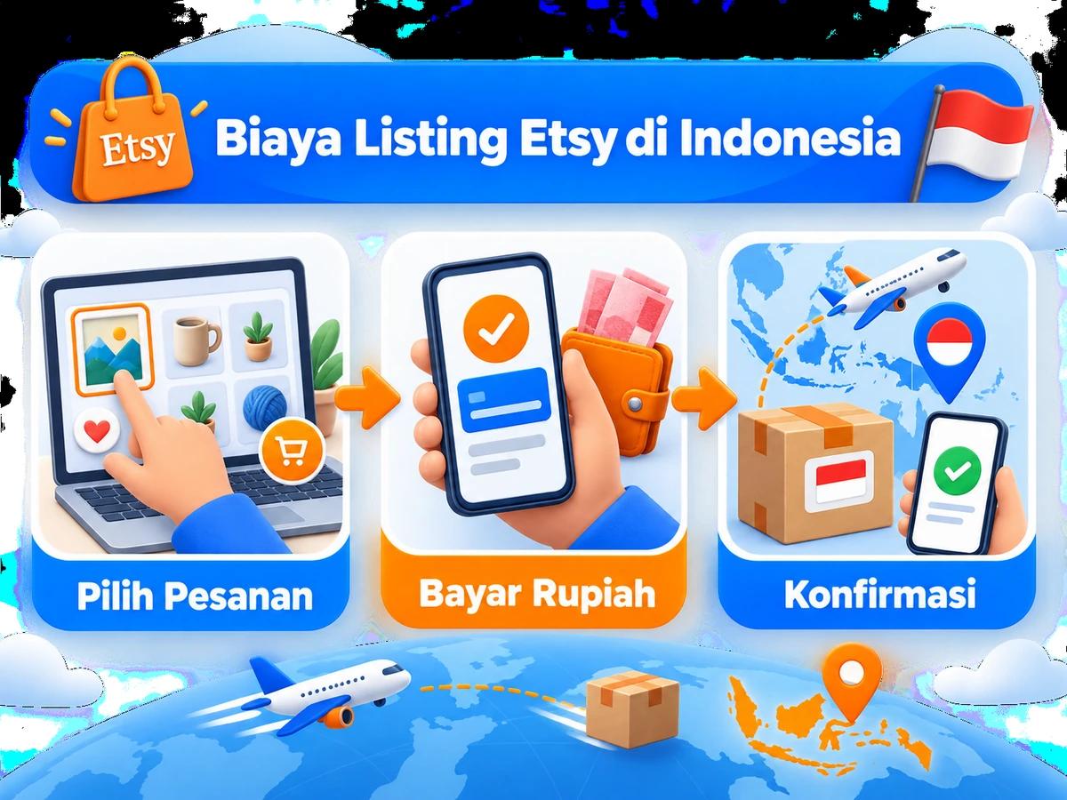 Ilustrasi pembayaran layanan digital dari Indonesia melalui ponsel, perencanaan biaya rupiah, dan konfirmasi transaksi digital yang aman.