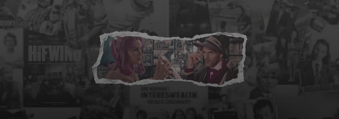 A grayscale movie poster collage with a single prominent color series scene in the center.