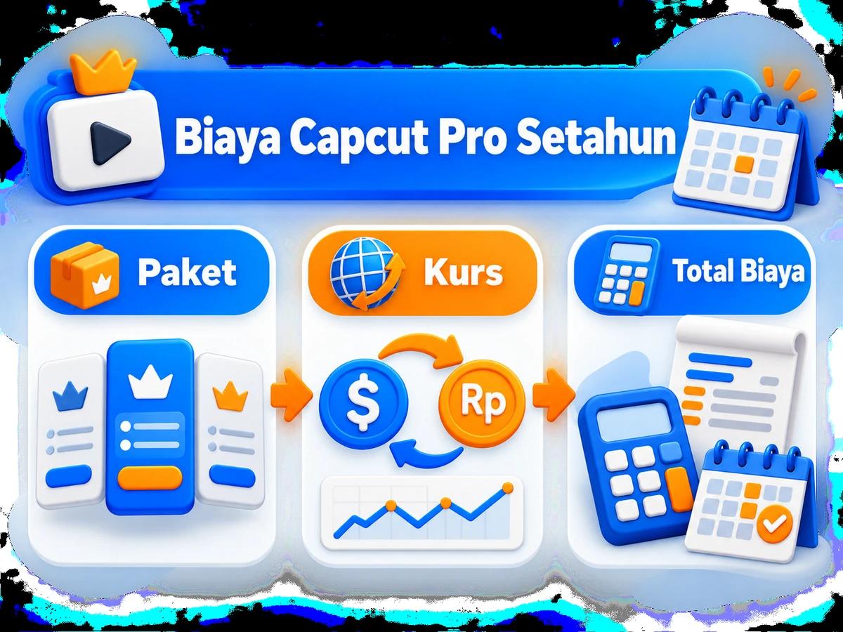 Ilustrasi perbandingan paket dan perencanaan biaya Capcut Pro dalam rupiah menggunakan kalkulator dan kalender bulanan.