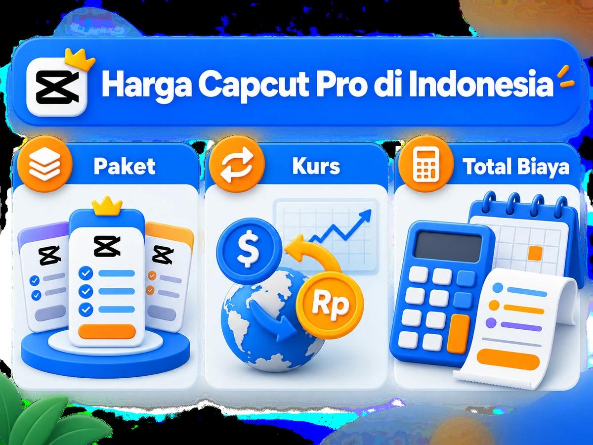 Ilustrasi perbandingan paket dan perencanaan biaya Capcut Pro dalam rupiah menggunakan kalkulator dan kalender bulanan.