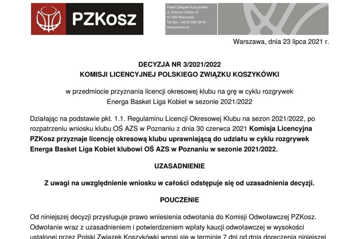 Zdjęcie do wpisu „ENEA AZS Poznań z licencją!”