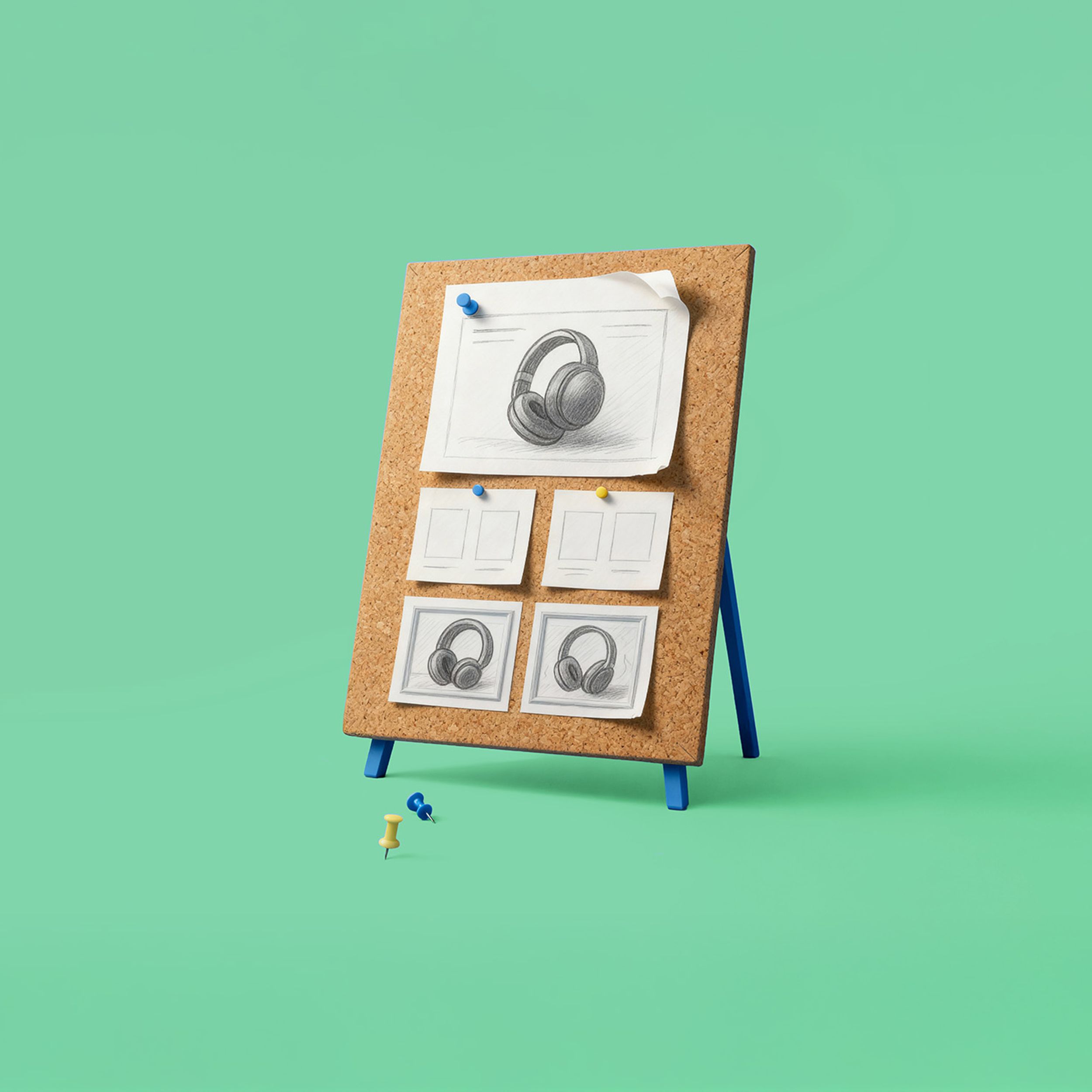 Koptelefoon op een prikbord