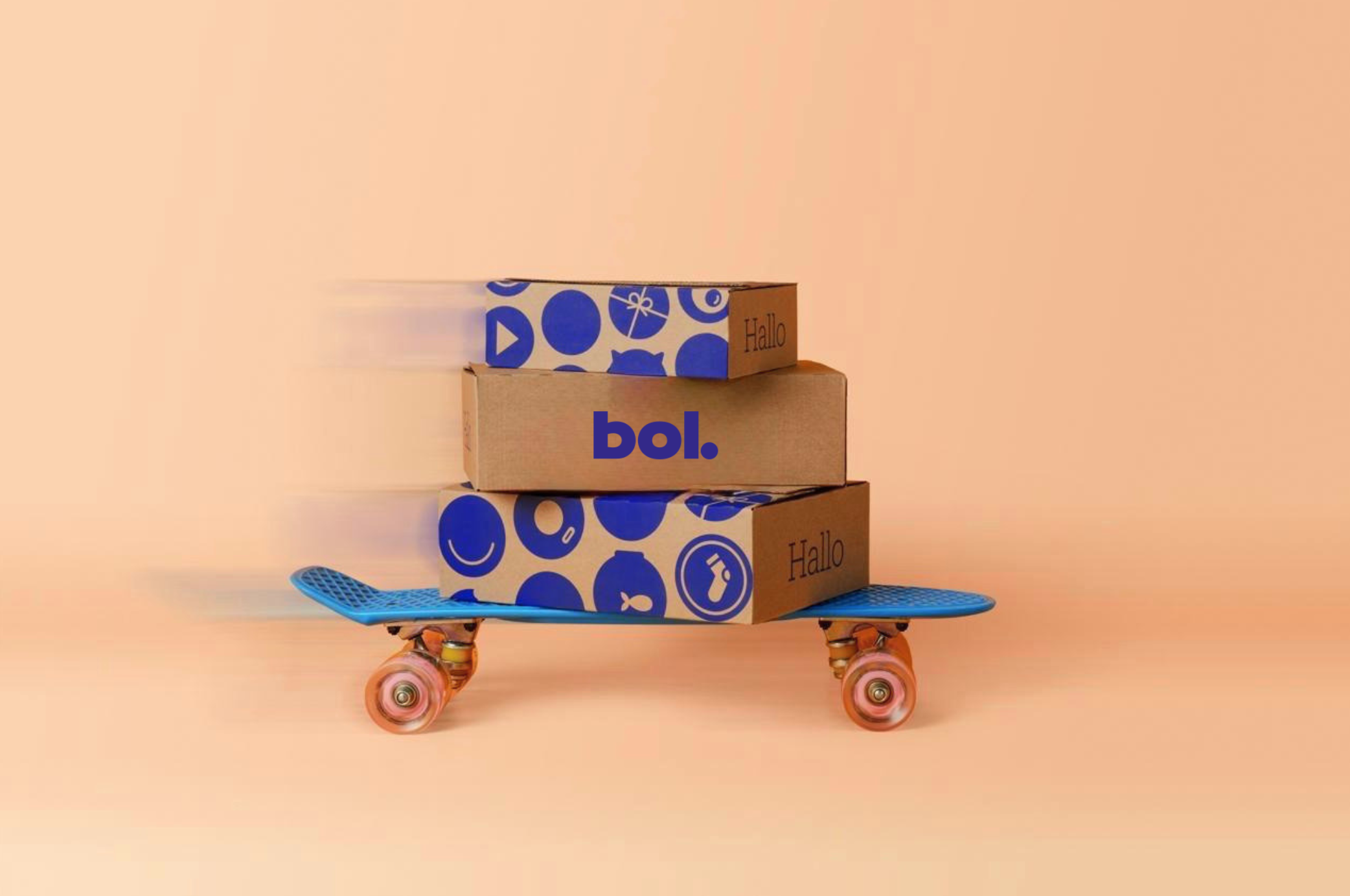 Bol boxes on a skateboard 