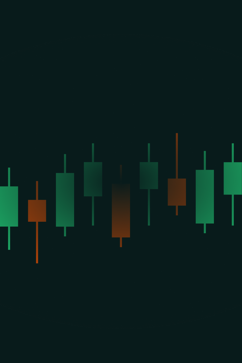 Compact green and orange candlestick chart illustrating stock price action on TradeZero