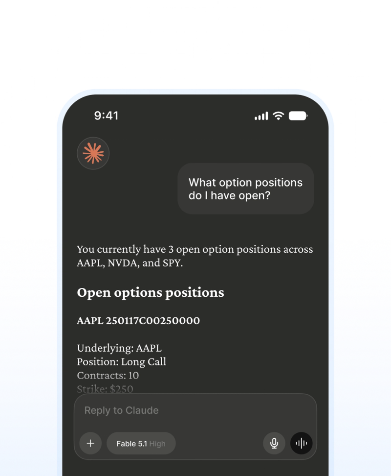 An AI chat with Claude connected to the TradeZero MCP