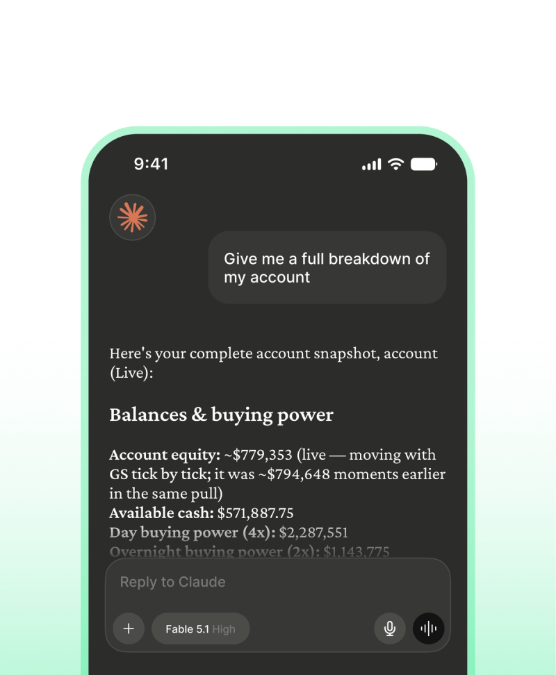 An AI chat with Claude connected to the TradeZero MCP