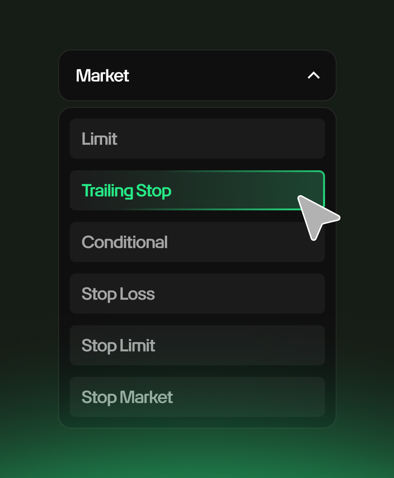 Trailing stops that follow your position, to help you manage your risk. Stop-loss orders that trigger automatically if price reverses. Conditional orders that set your limit and stop simultaneously on entry.