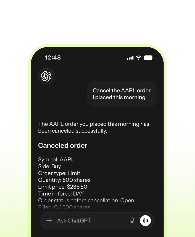 An AI chat with ChatGPT connected to the TradeZero MCP