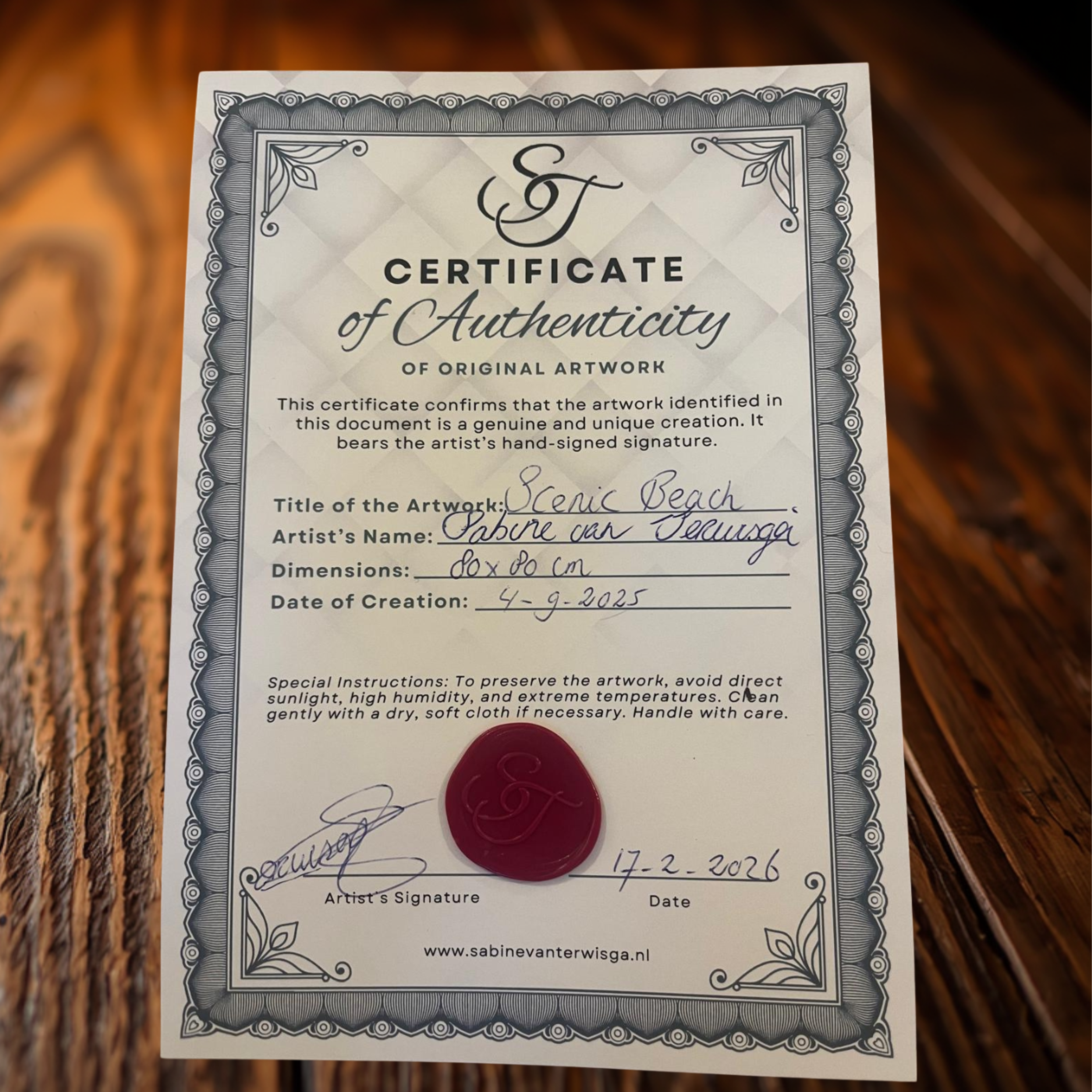 Certificate of authenticity