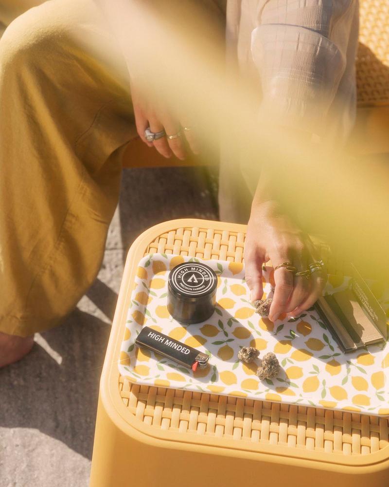 poolside table with product