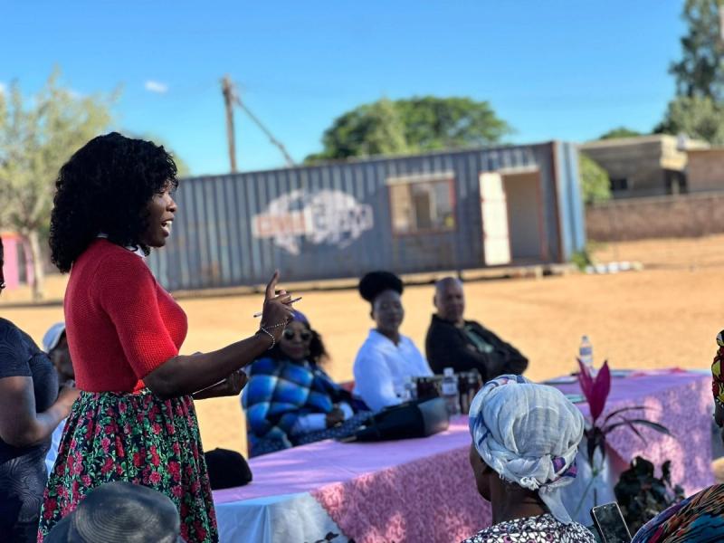 Community members gather for the Re A Bua engagement in Ledumang.