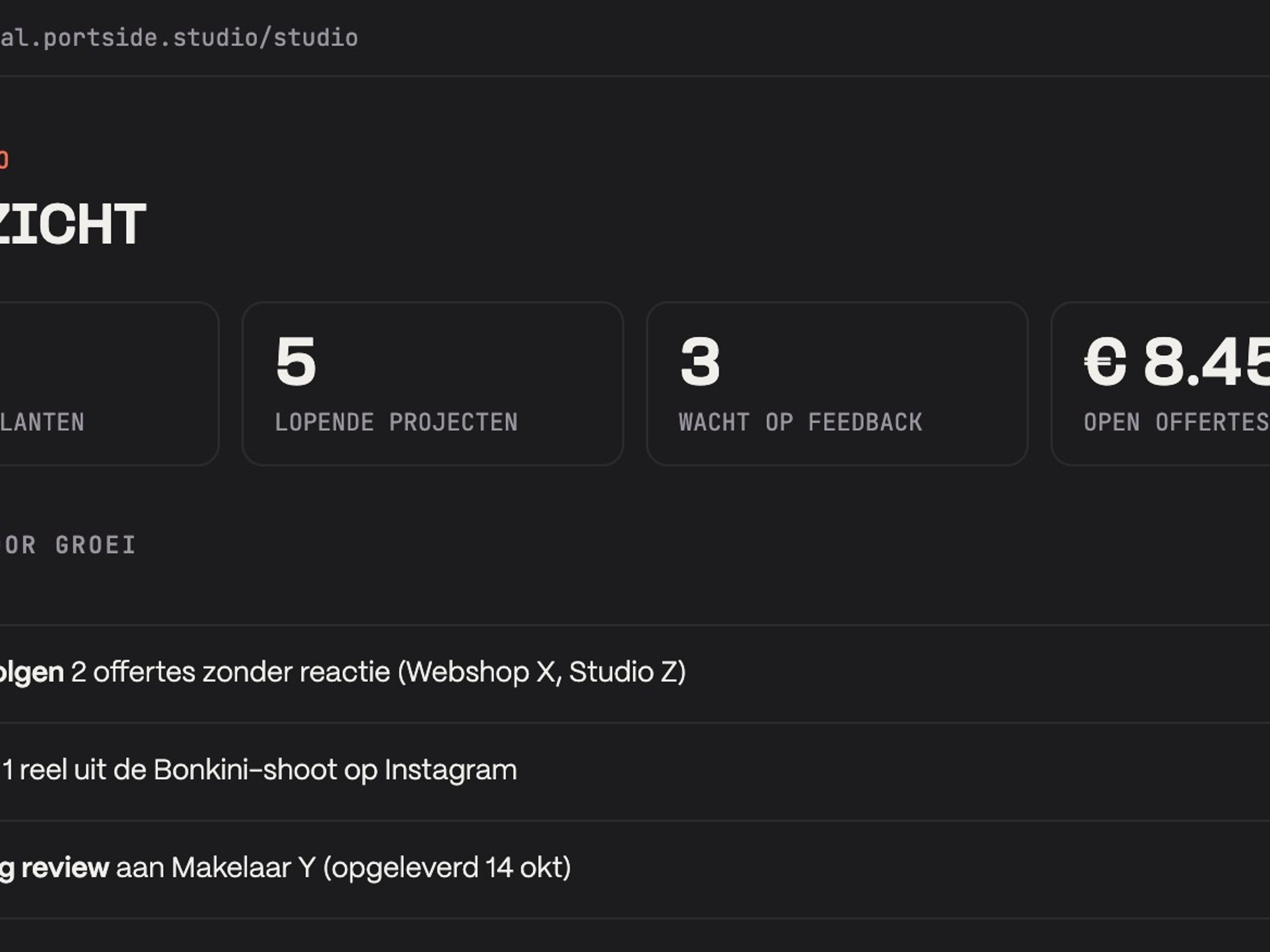 Client portal with projects and tasks
