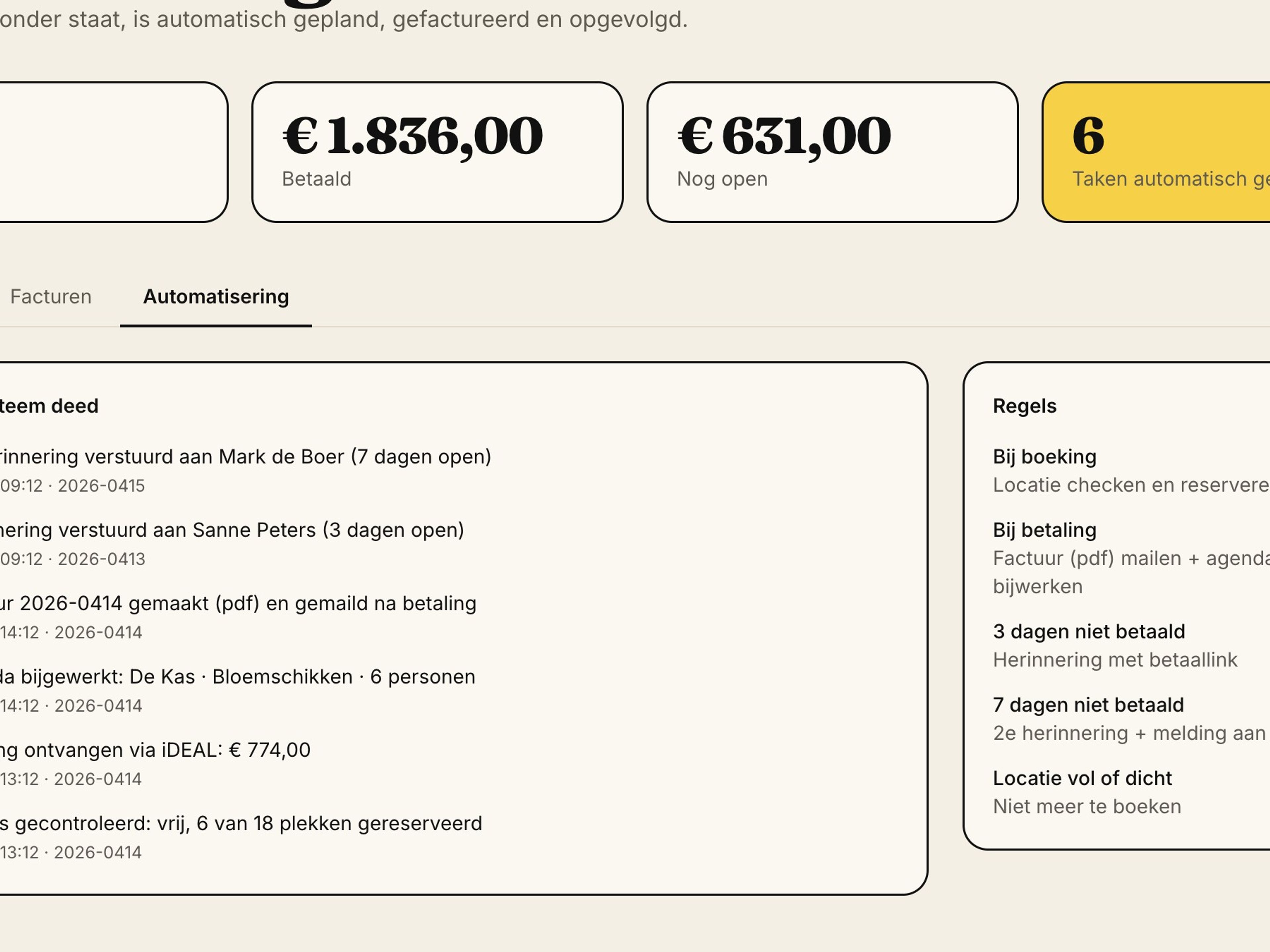 Overview of tasks the system completed automatically
