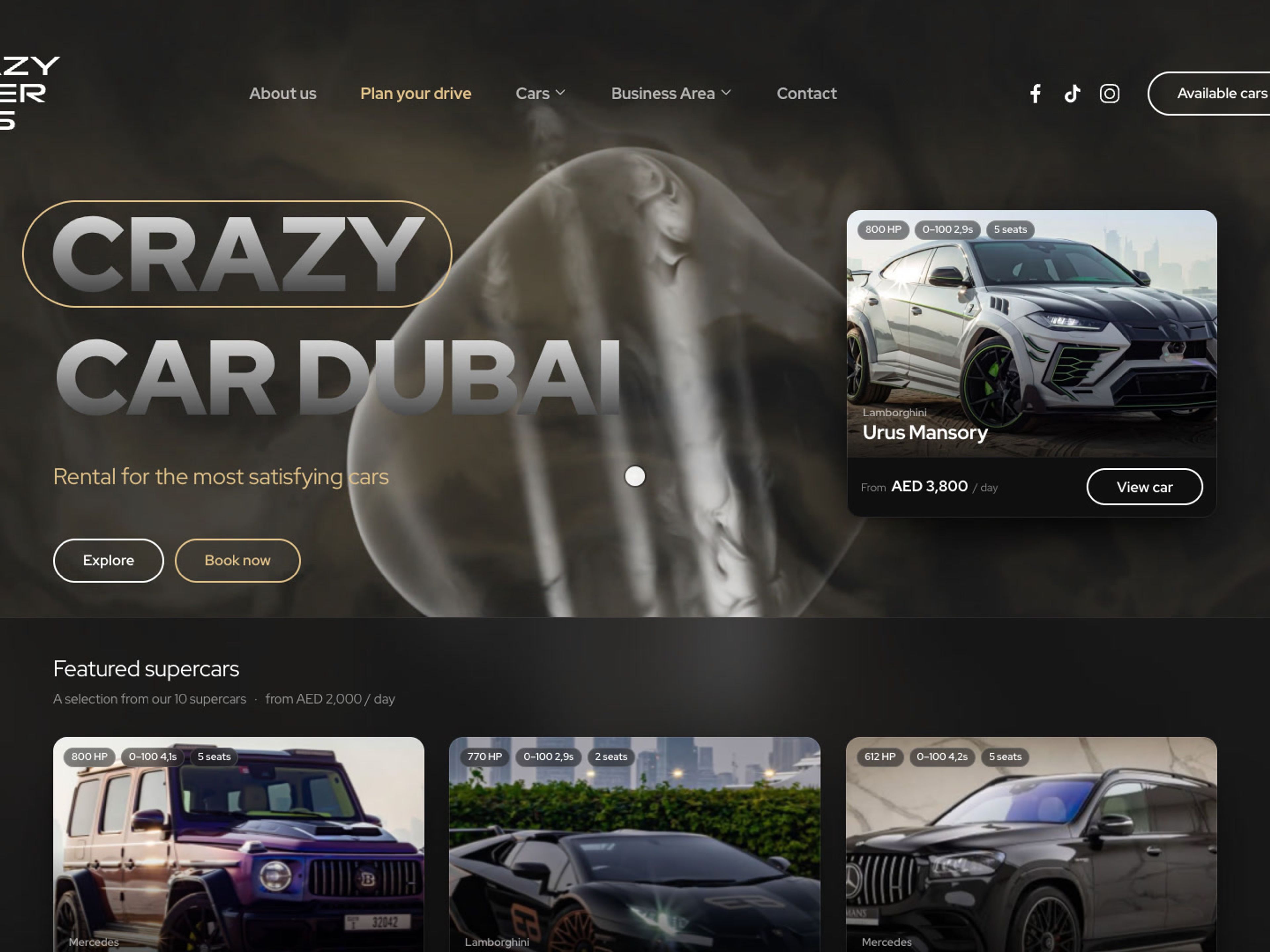 Website van Crazy Super Cars met boekingsmodule