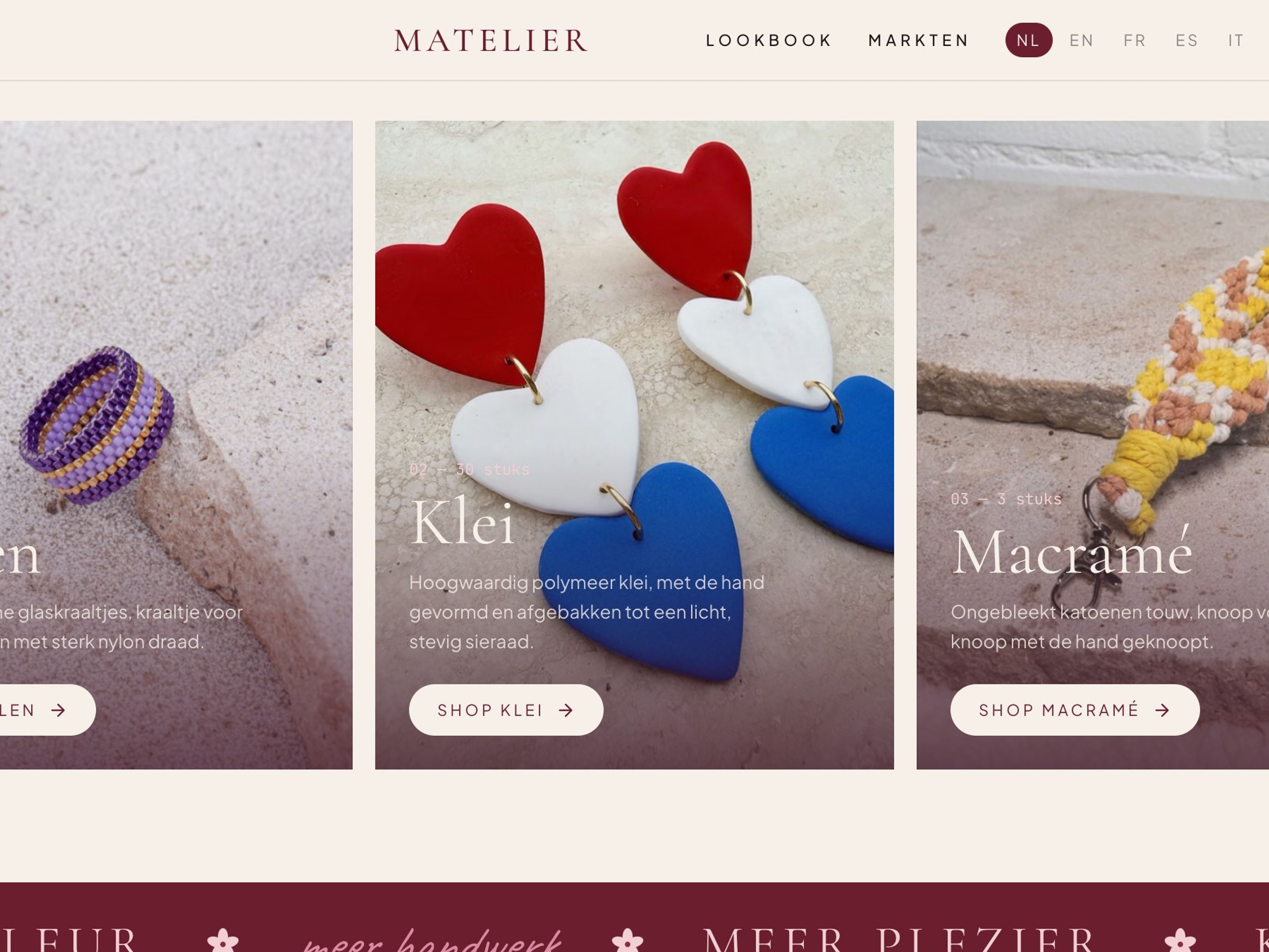 Productcategorieën in de webshop van Matelier