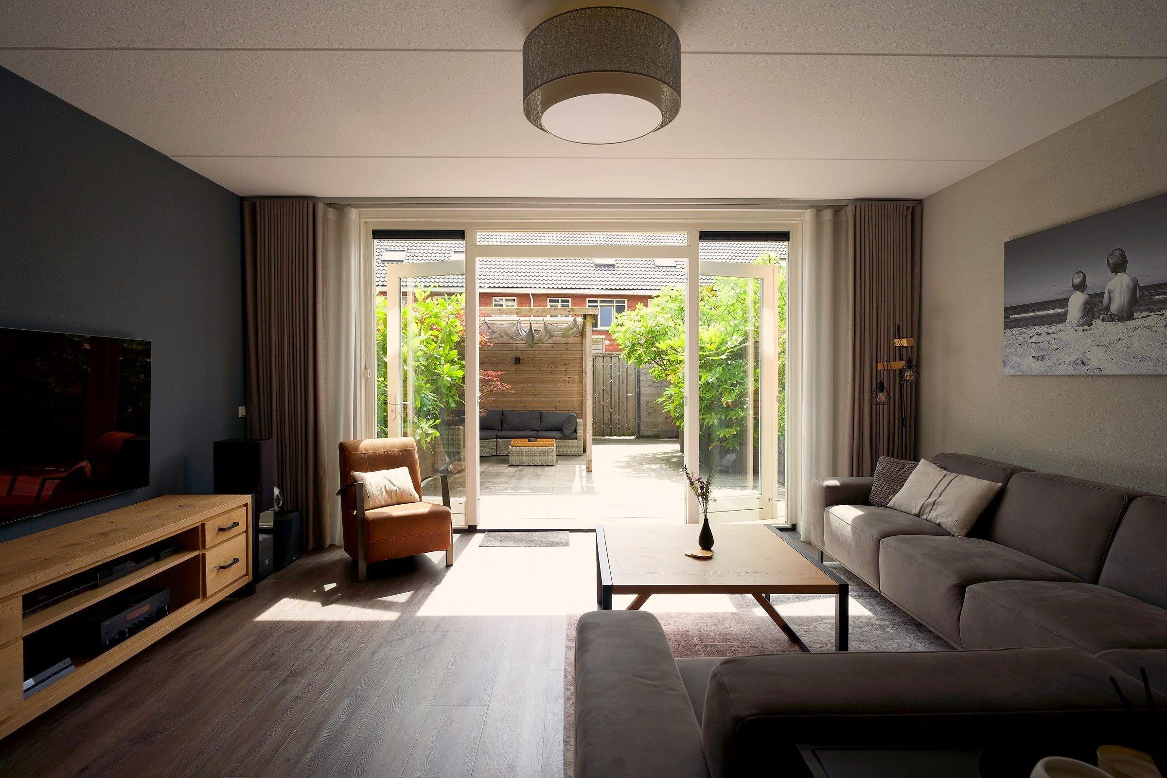 Living room with garden doors