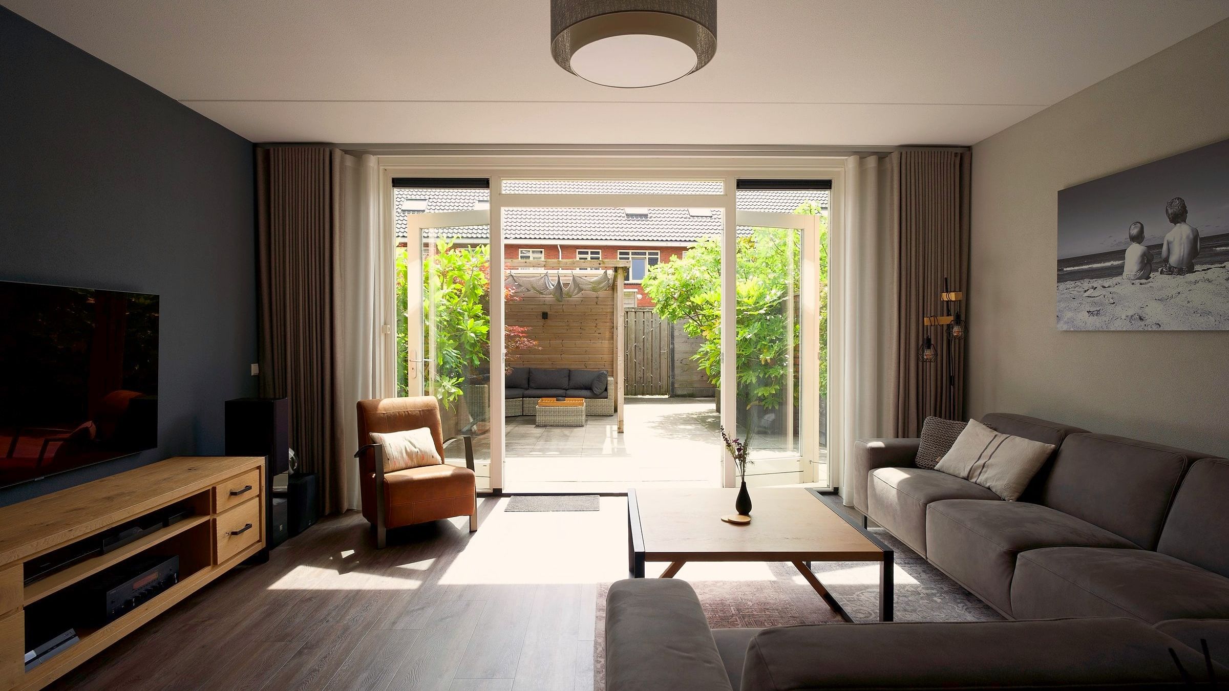 Living room with garden doors