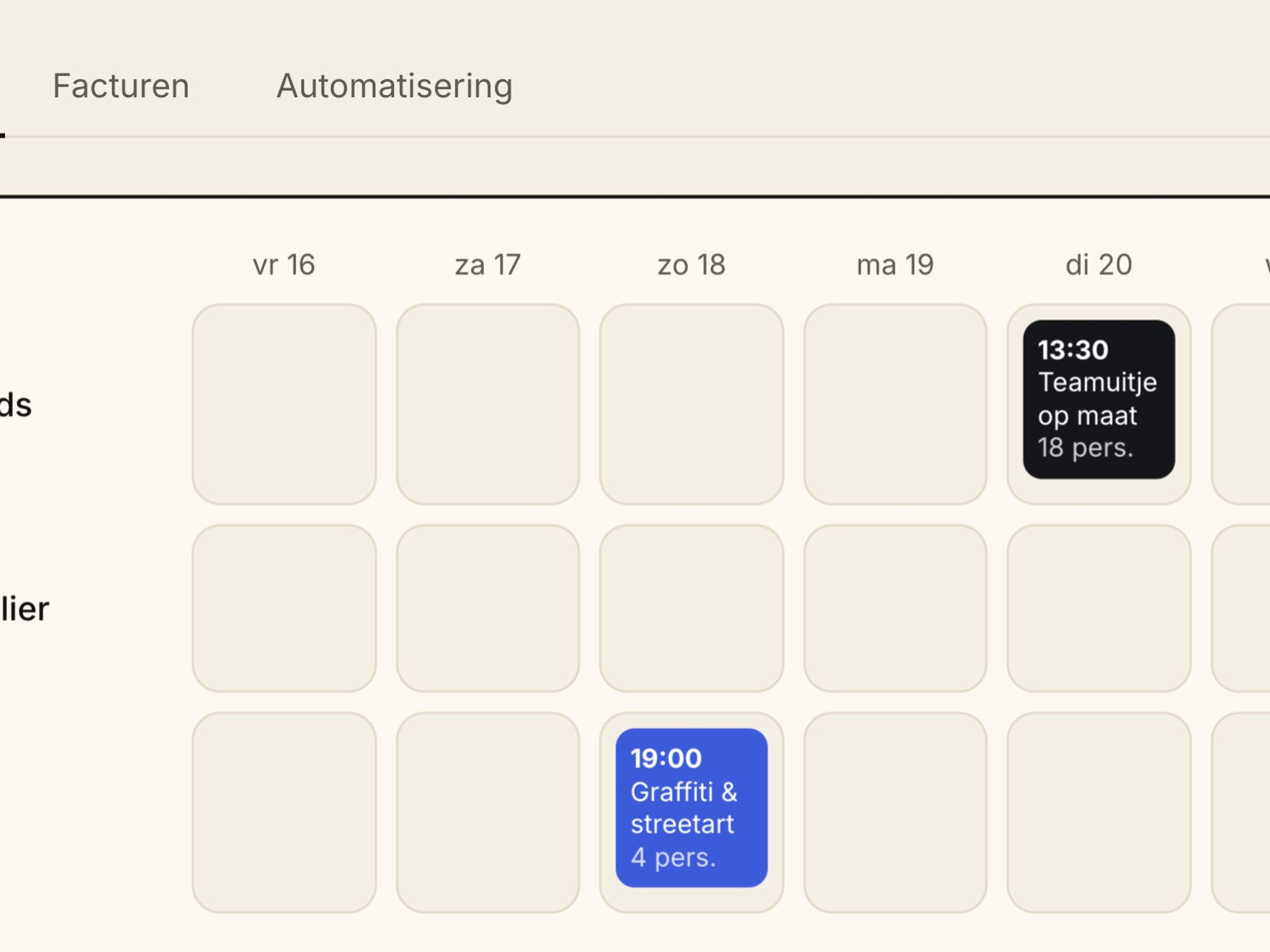 Automatically filled weekly planning per location