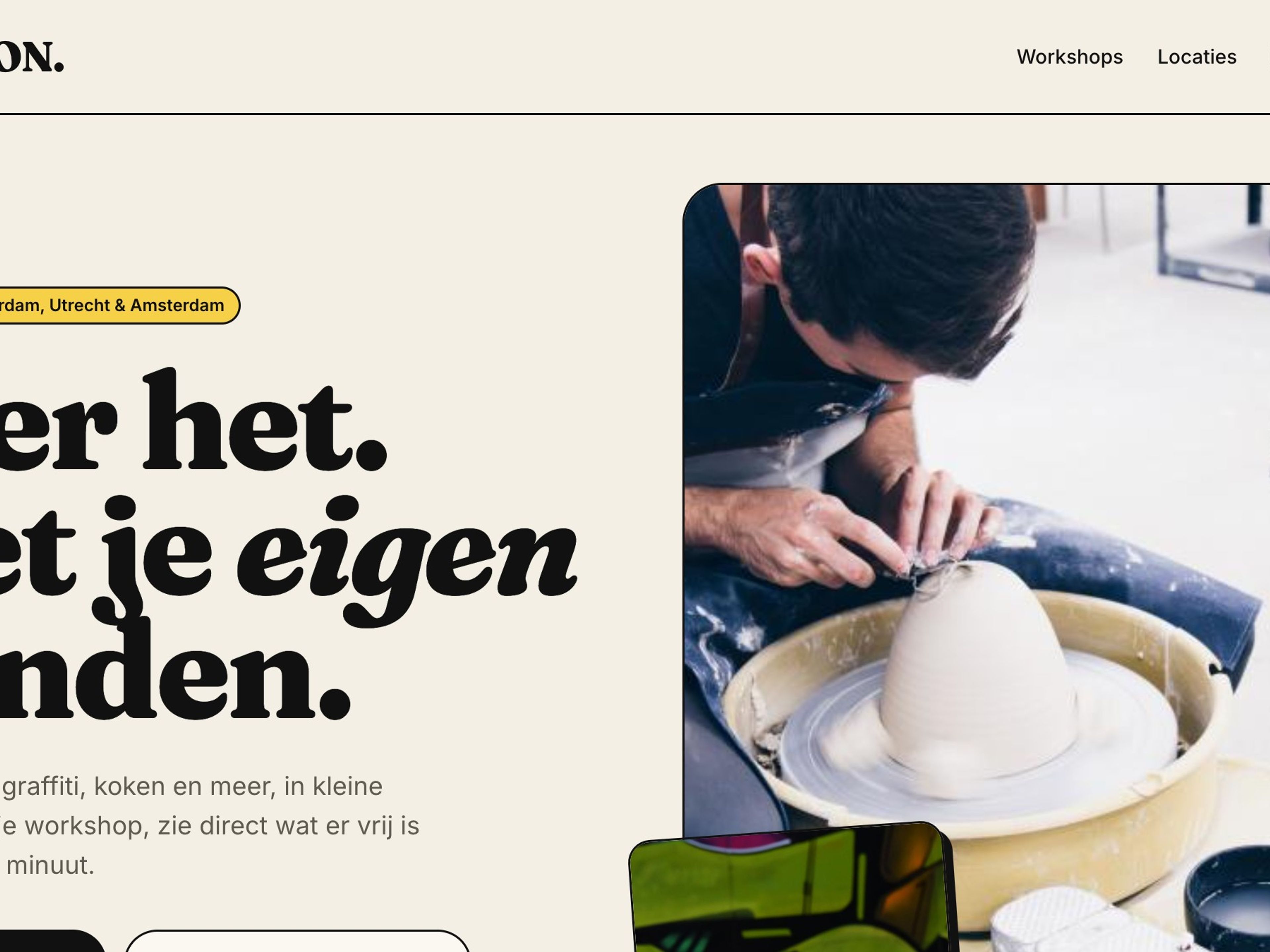Homepage van het workshopplatform Hands On