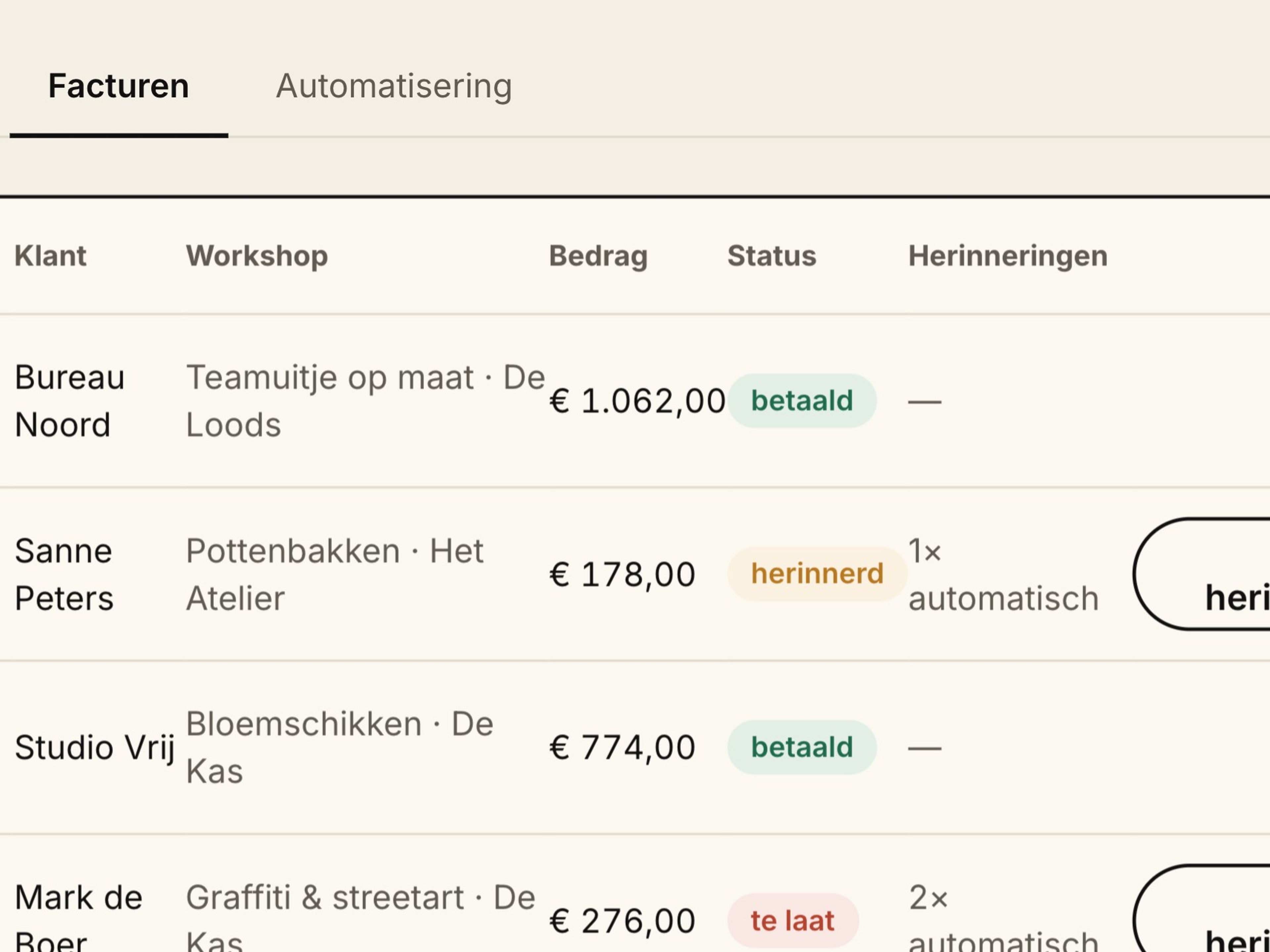 Facturen met betaalstatus, gekoppeld aan iDEAL