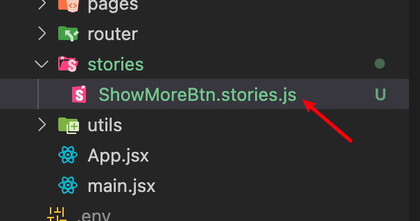 Create a `ShowMoreBtn.stories.js` inside the `stories` folder