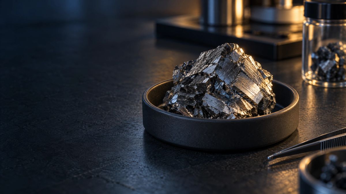 Concept visualization of a crystalline material in a laboratory dish.