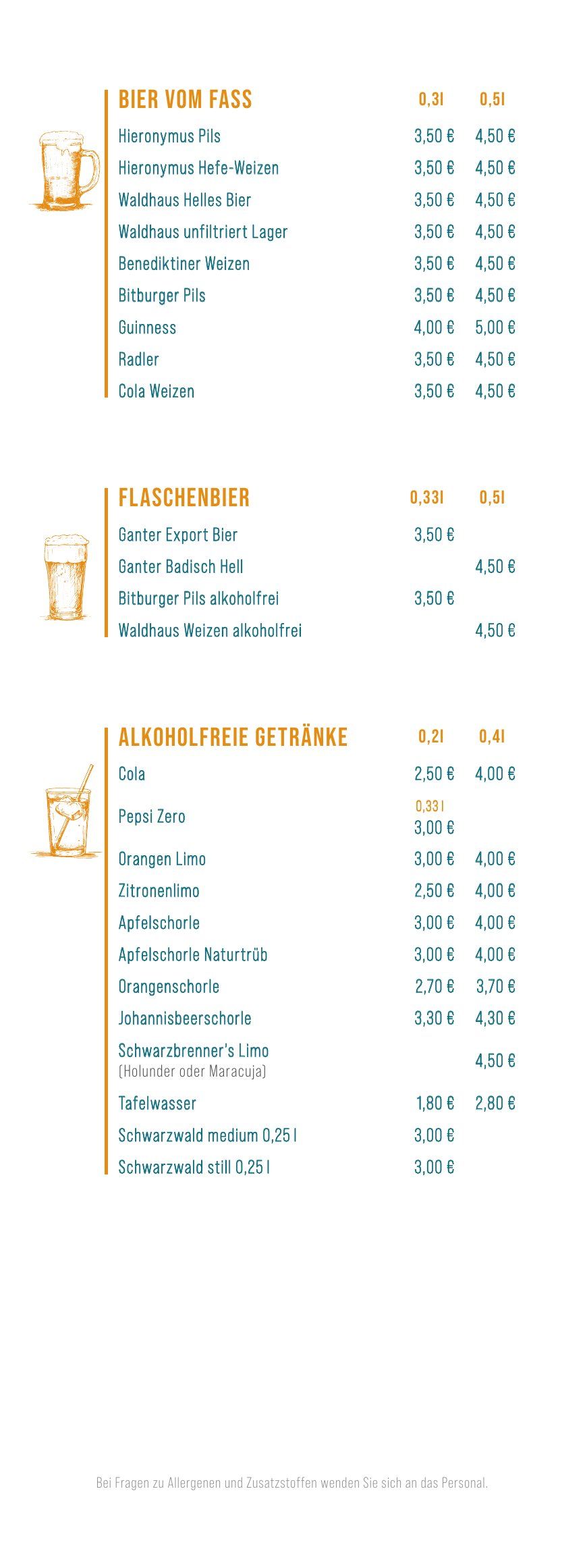 Bistrokarte – Cervezas y bebidas sin alcohol