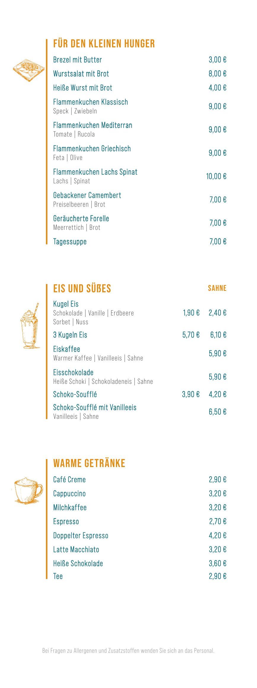 Bistrokarte – Cocina, helados y bebidas calientes