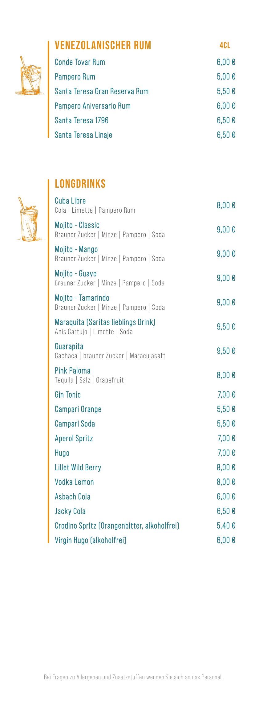 Bistrokarte – Ron de Tovar y combinados