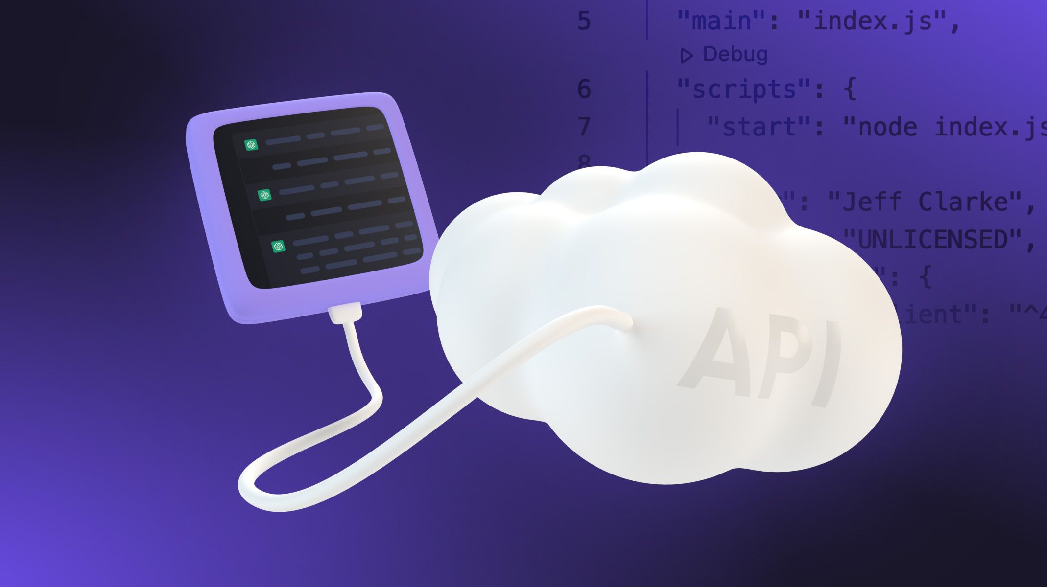 3D illustration of a cloud connected to a digital display