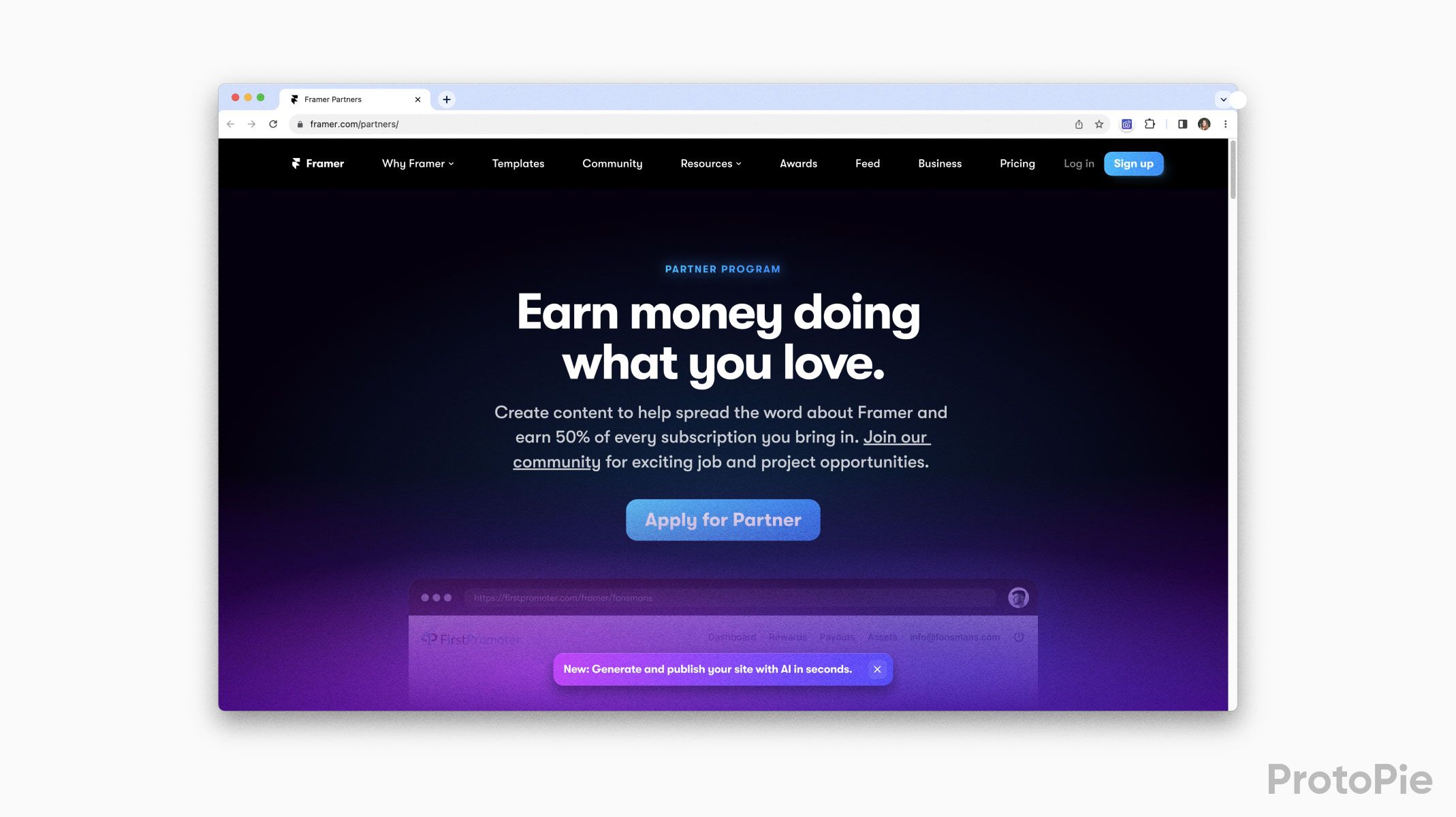 Framer affiliate program website