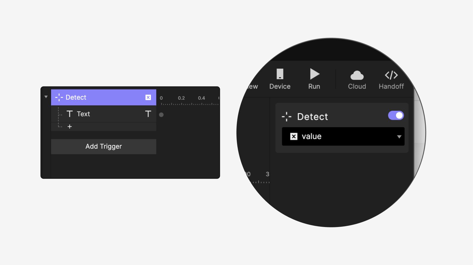 Press Add Trigger and add a Detect trigger. Assign it to value.