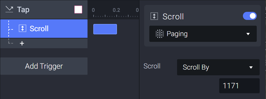 Move the scroll position of the "Paging" container by 1171px